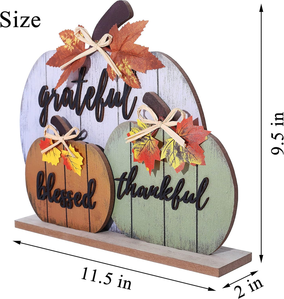 Fall Decorations Blessed Grateful Thankful Fall Decor Wooden Pumpkin Tabletop Signs Thanksgiving Farmhouse Living - Set of 3