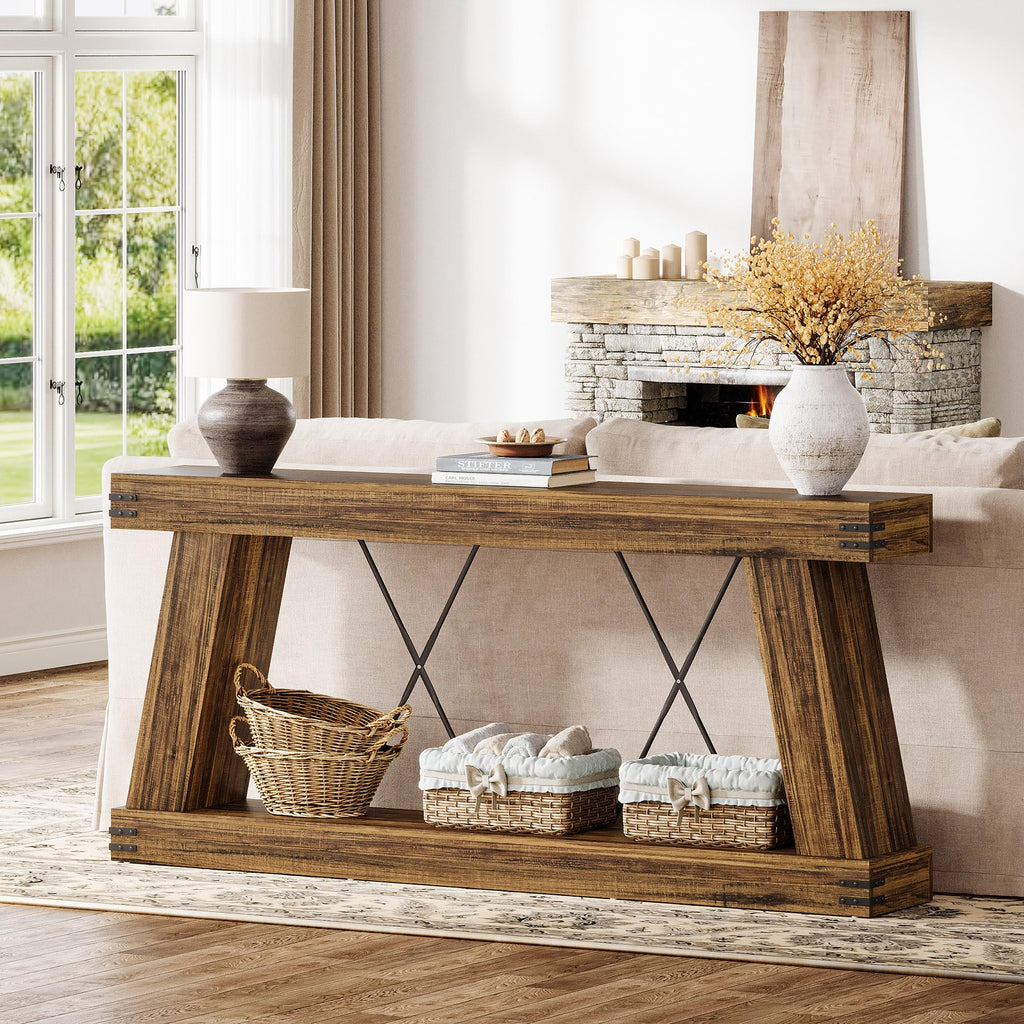 70.87" Farmhouse Console Table with Storage (Dark Brown)