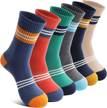 6 Pairs Kids Boys Girls Socks Athletic Basketball Youth Sport Crew Cotton Breathable Soft Socks