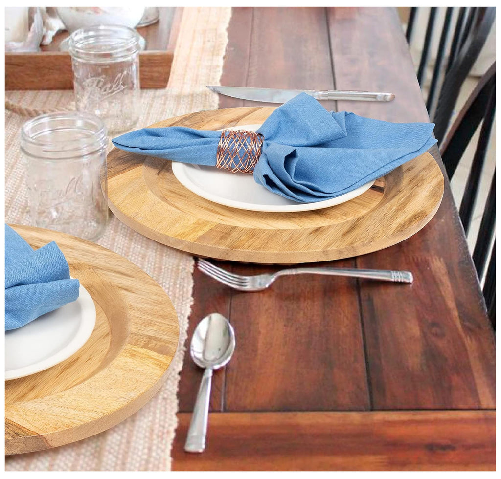 Wood Charger Plates 2-Pack, 13in Round Rustic Serving Platter