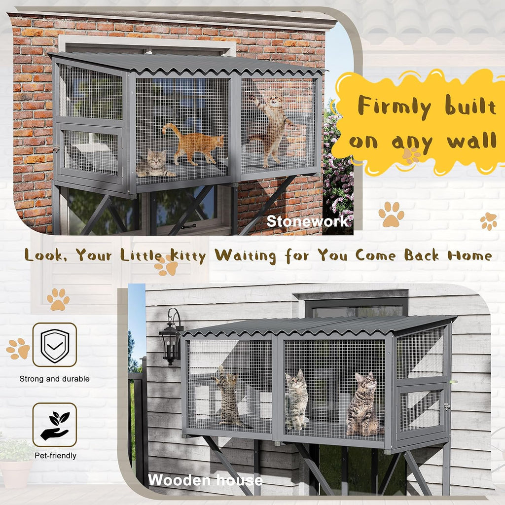 Cat Catio Window Perch for Large Cats - Outdoor Cat Enclosure Window, Catio Window Box Hommock for Inside Cats