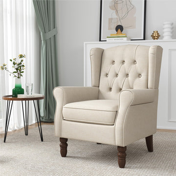 High Back Accent Chair, Tufted Wingback Chair, Beige