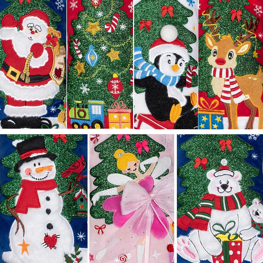 Set of 6 Christmas Stockings Embroidered 20" Velvet Large Family Xmas Tree Stocking 6 Pack Shining Cute Cartoon Soft