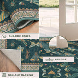 Teal 3x5 Entryway Rug - Door Rug Indoor for Large Kitchen, Living Room, Washable Low Pile Insect Déc