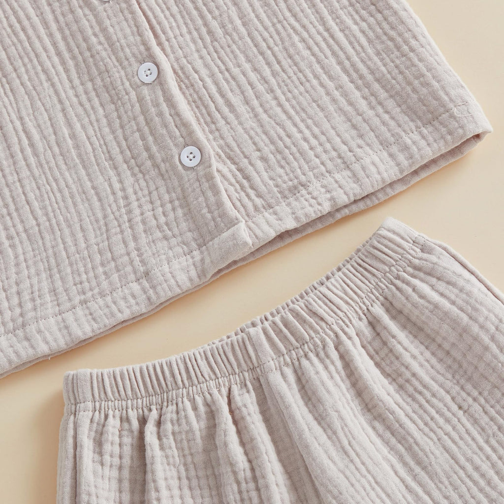 Boys Clothes Set Toddler Infant Boys Button-down Shirt Tops + Cotton Gauze Shorts Summer Outfit 2PCS with Pockets