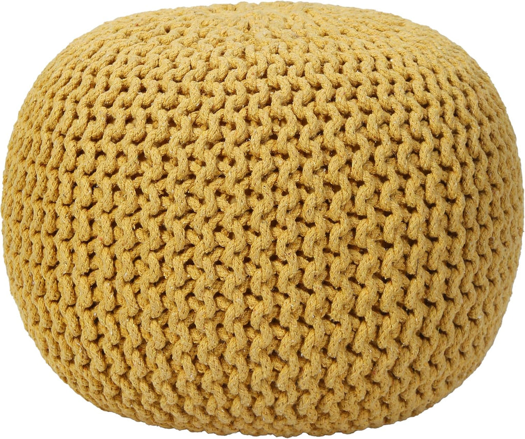 Round Knitted Pouf - Chunky Knit Ottoman & Floor Cushion, Round Stuffed Pouf Ottoman, Foot Stool Storage Ottoman, 18"