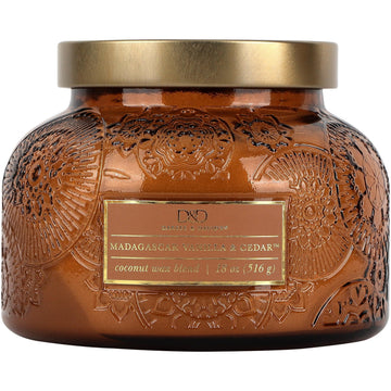 Madagascar Vanilla & Cedar Embossed Jar Candle (17.6 oz) Vanilla, Floral- Large Scented Candles for Relaxing - Dual