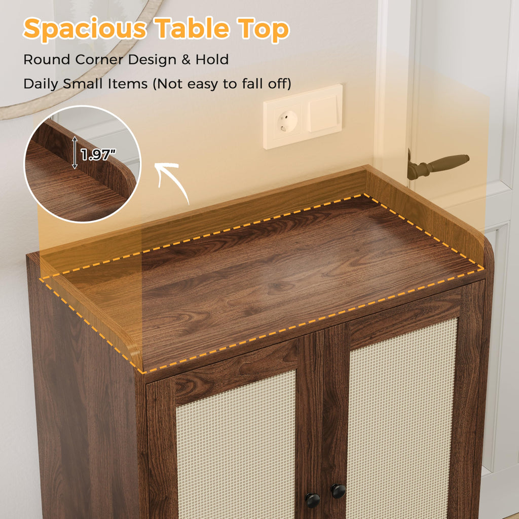 Shoe Cabinet, Rattan Shoe Rack Organizer with Doors