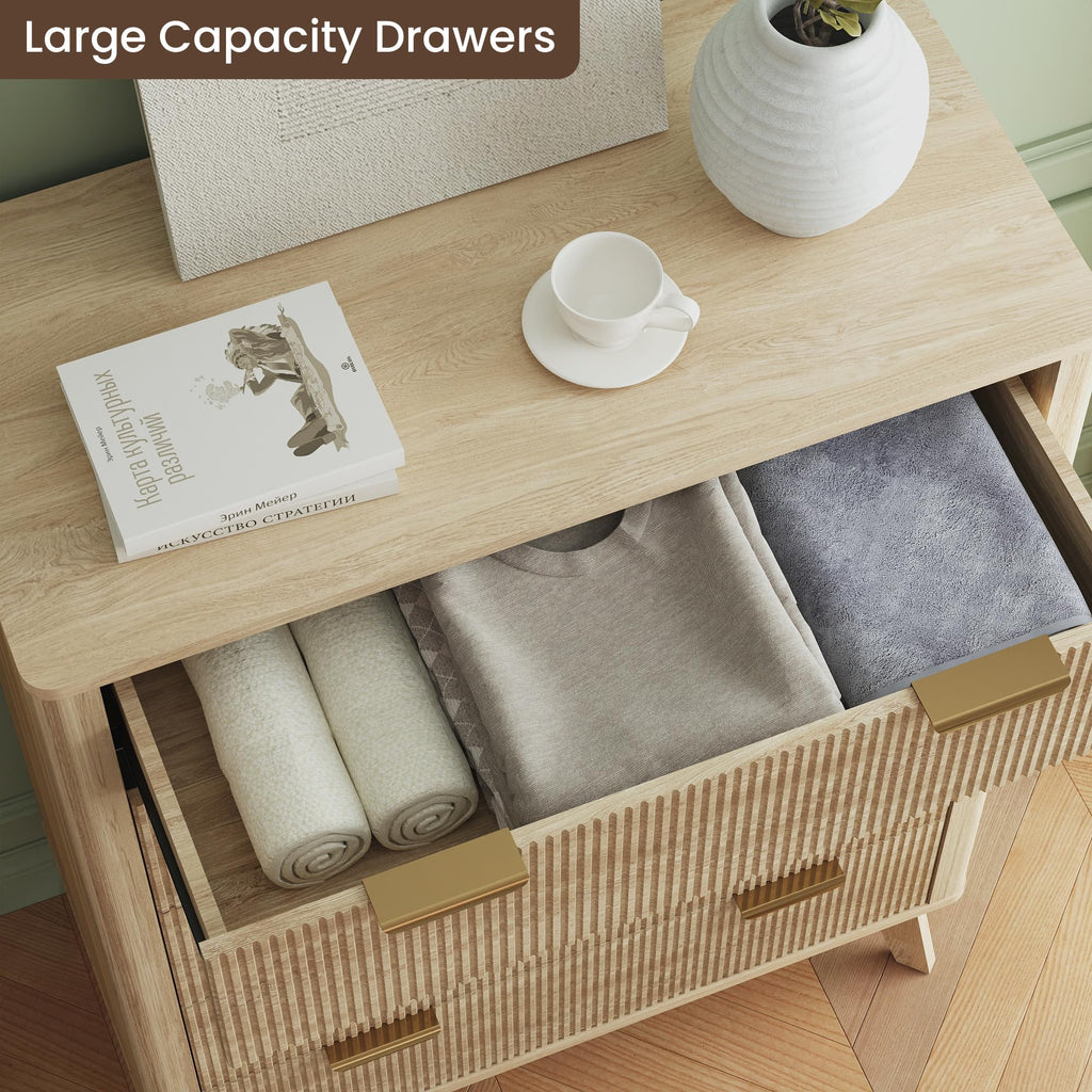 Fluted 5 Drawer Dresser, 43.3" Tall Dressers with Round Corner, Mid-Century Modern Wood Chest, Entry