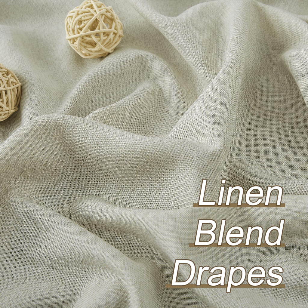 Linen Blackout Curtains Drapes 96 Inches Long 2 Panels Set, Pinch Pleated Farmhouse Room Darkening Thermal Insulated
