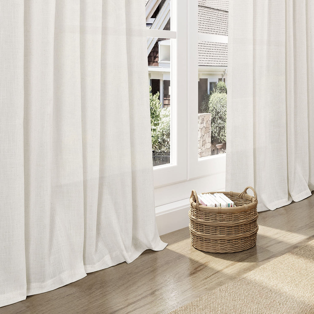 Cream Linen Curtains 74 Inches Long Back Tab Light Filtering Privacy Sheer Curtains Modern Farmhouse Coastal Decor