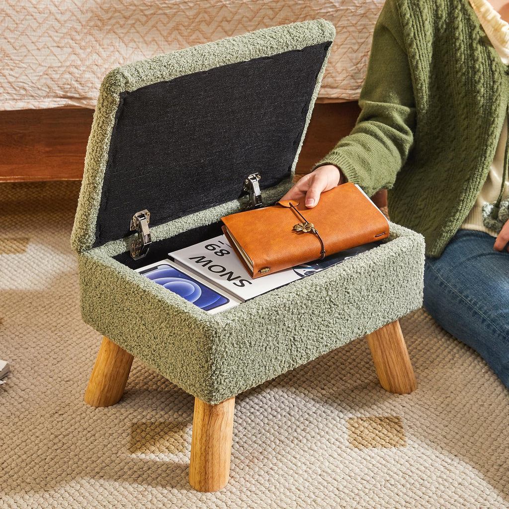 Storage Ottoman, Small Foot Stool Ottoman with Storage, Teddy Velvet