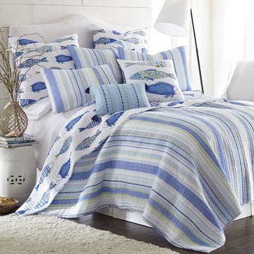 Catalina Quilt Set - Quilt (68x86in.) + One Standard Pillow Sham (26x20in.) - Striped Coastal Pattern in