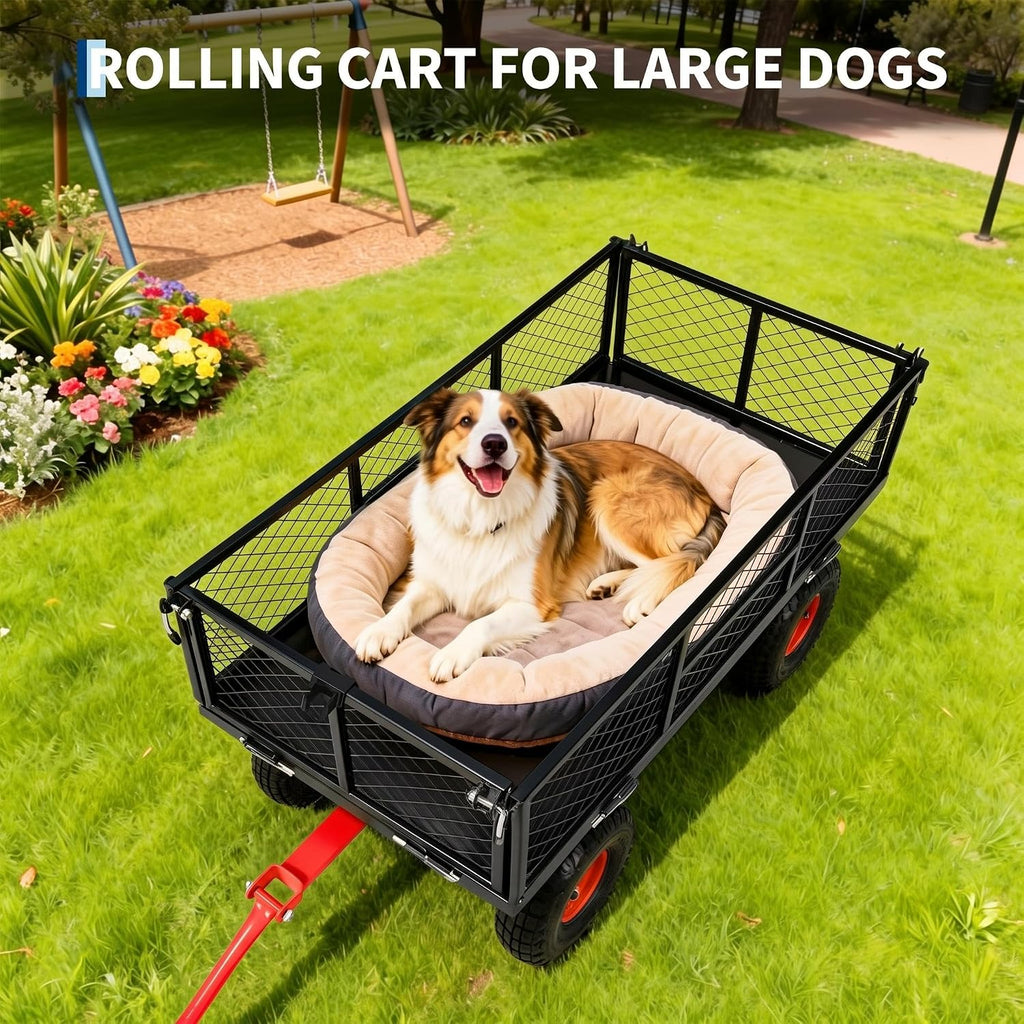 900 LB Garden Cart, Heavy Duty Metal Utility Garden Wagon Cart. Red | 13 in All Terrain Tires, 4-in-1 Yard Wagon Cart