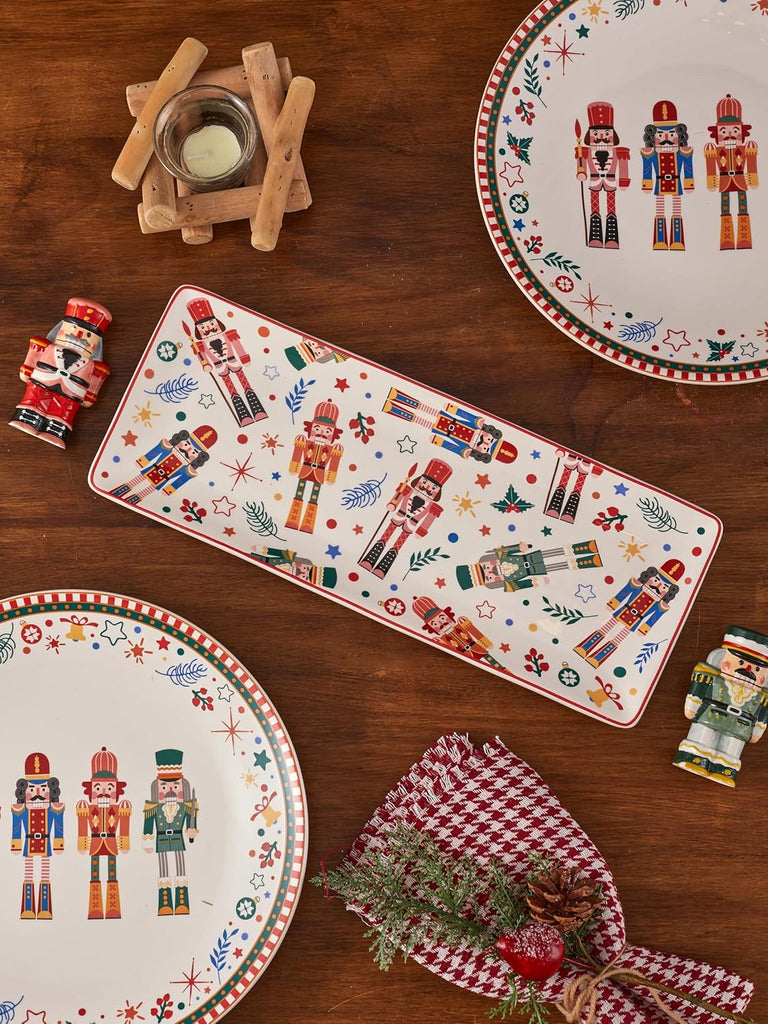Christmas Soldier Ceramic Rectangular Serving Platters Set of 2, 14 Inch, Microwave & Dishwasher Safe, Large
