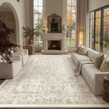 Light Brown Area Rug 9x12 Machine Washable Large Vintage Living Room Distressed Non Slip Carpet Trad