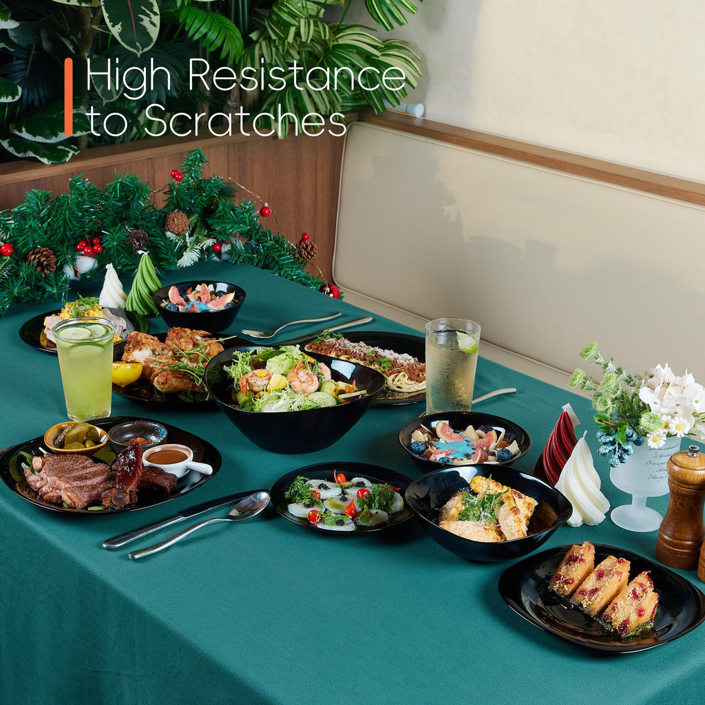 Square Dinnerware Sets for 4, 12 Piece Black Opal Glass Set