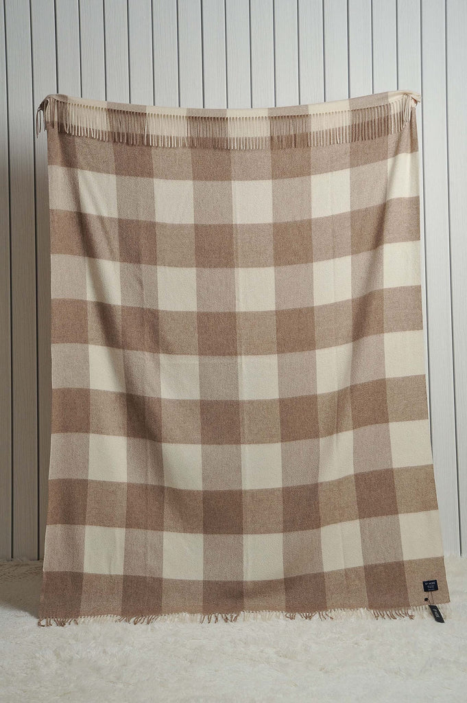 100% Pure Cashmere Throw Blanket for Sofa, Neutral Checkered