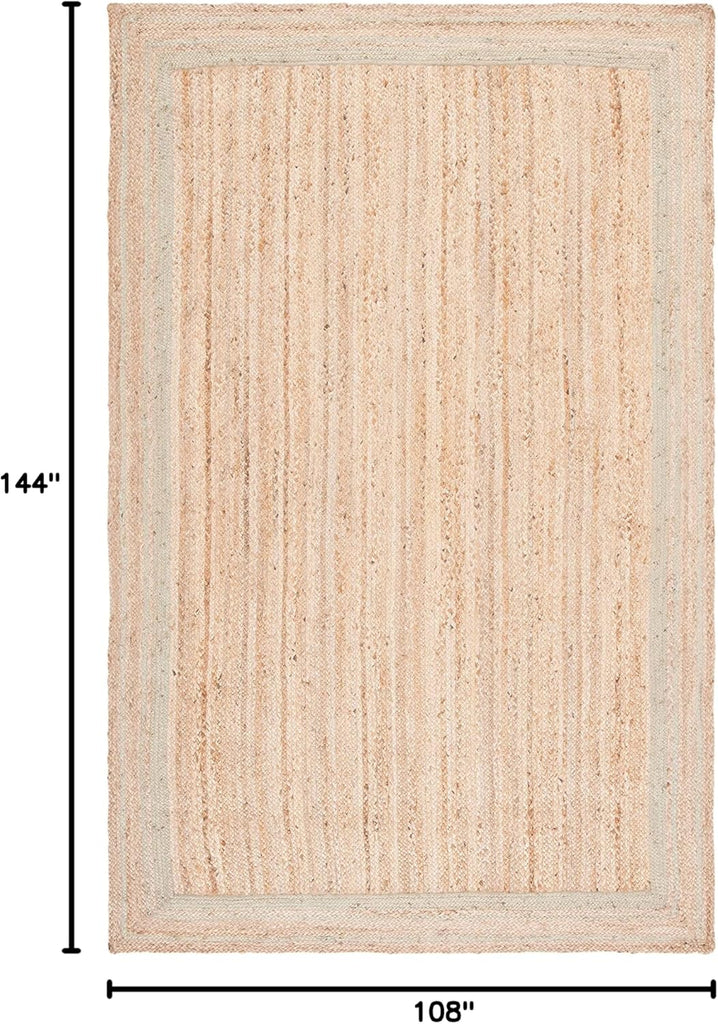 Natural Fiber Area Rug - 9' x 12', Green & Natural, Handmade Border Farmhouse Jute