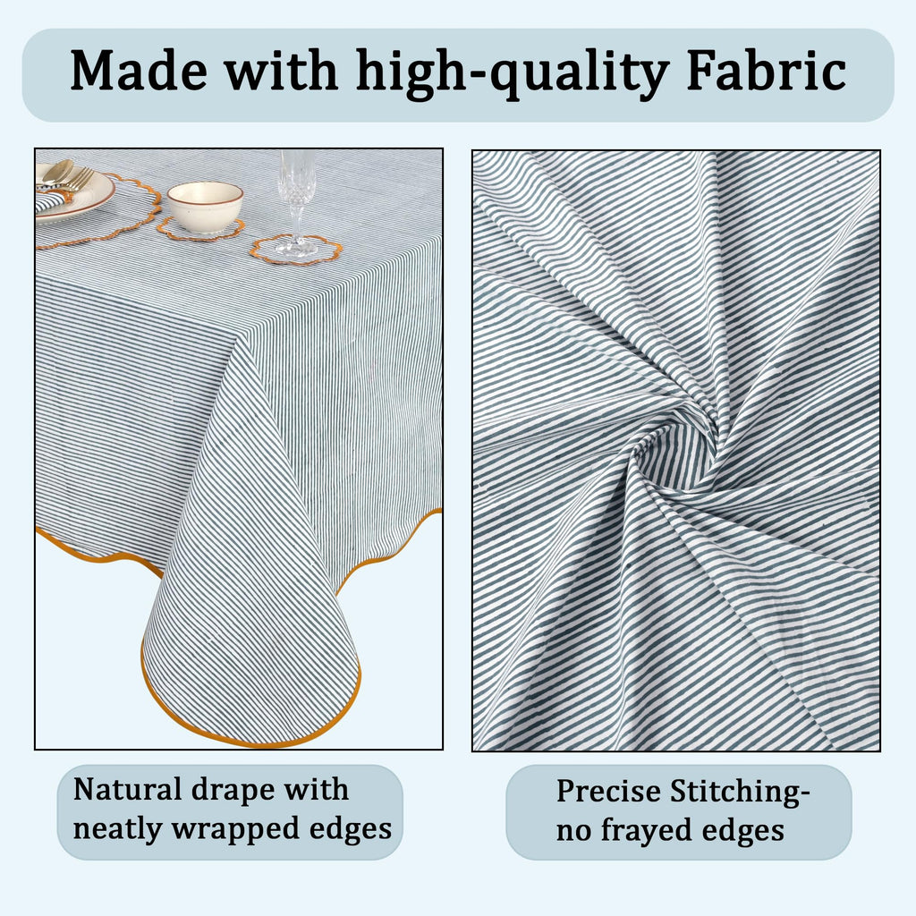 Blue Stripe 60x60 Inches Square 100% Cotton Hand Block Print Washable Decorative Spring Summer Parties/Wedding