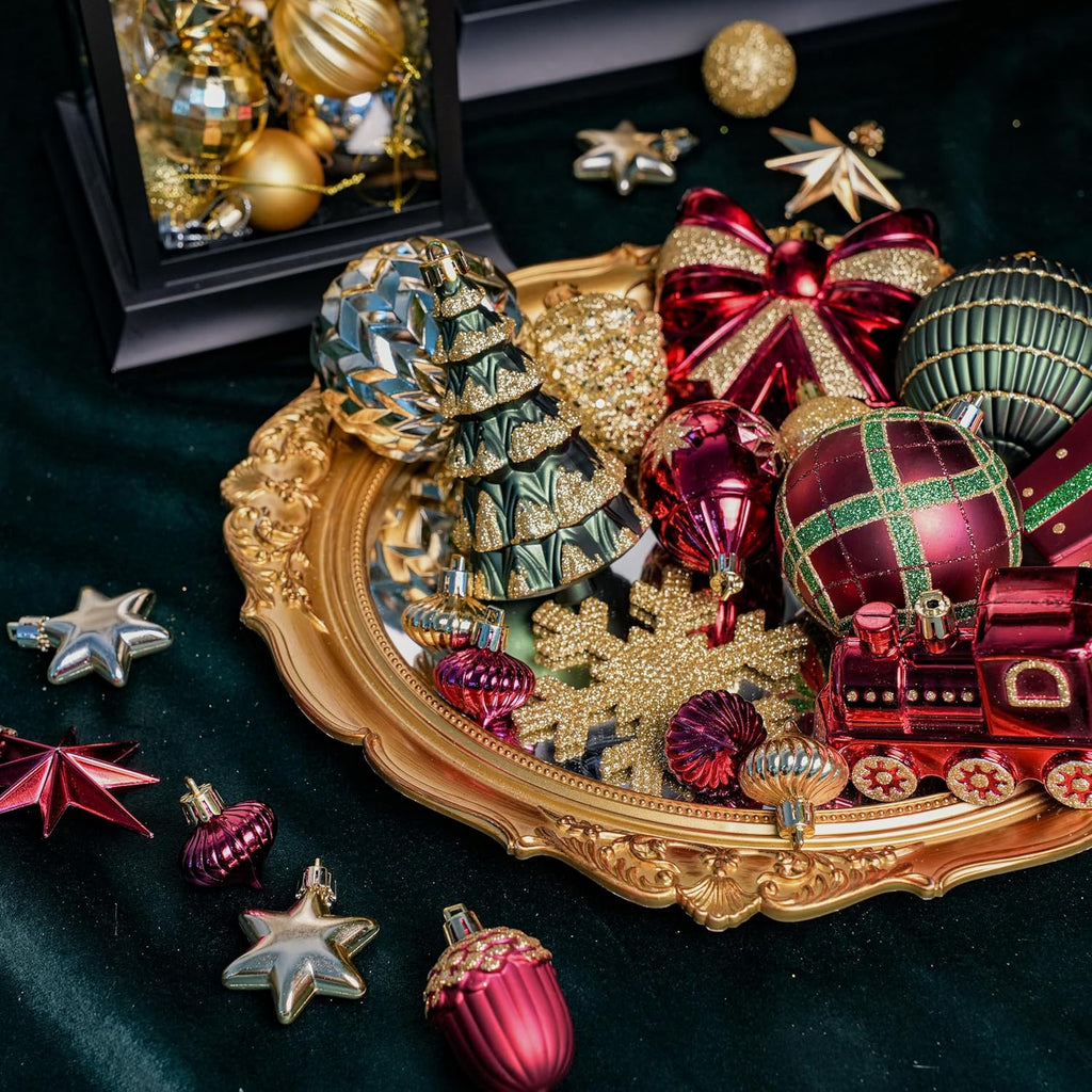 Classic Christmas Balls Ornaments Set, Red, Green and Gold - Set of 82