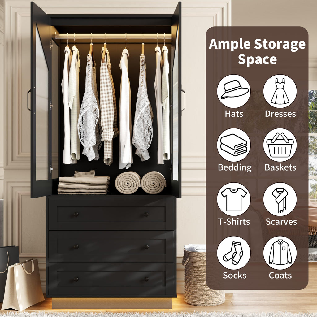Tall Armoire Wardrobe Closet with 2 Door and 3 Drawers