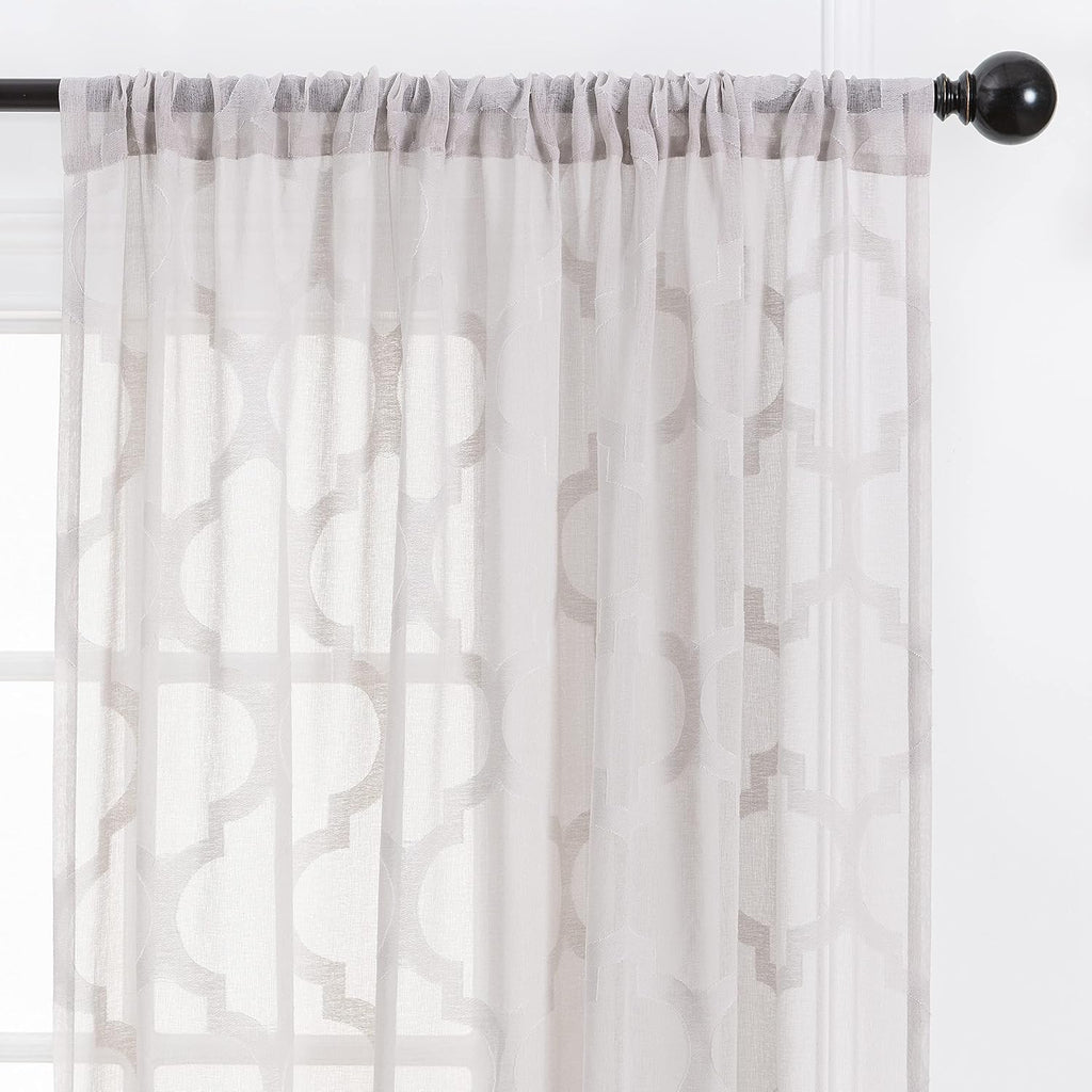 Premium Quatrefoil Voile Sheer Curtains - 2-Panel Light Filtering Curtains - 52" x 96" - Taupe