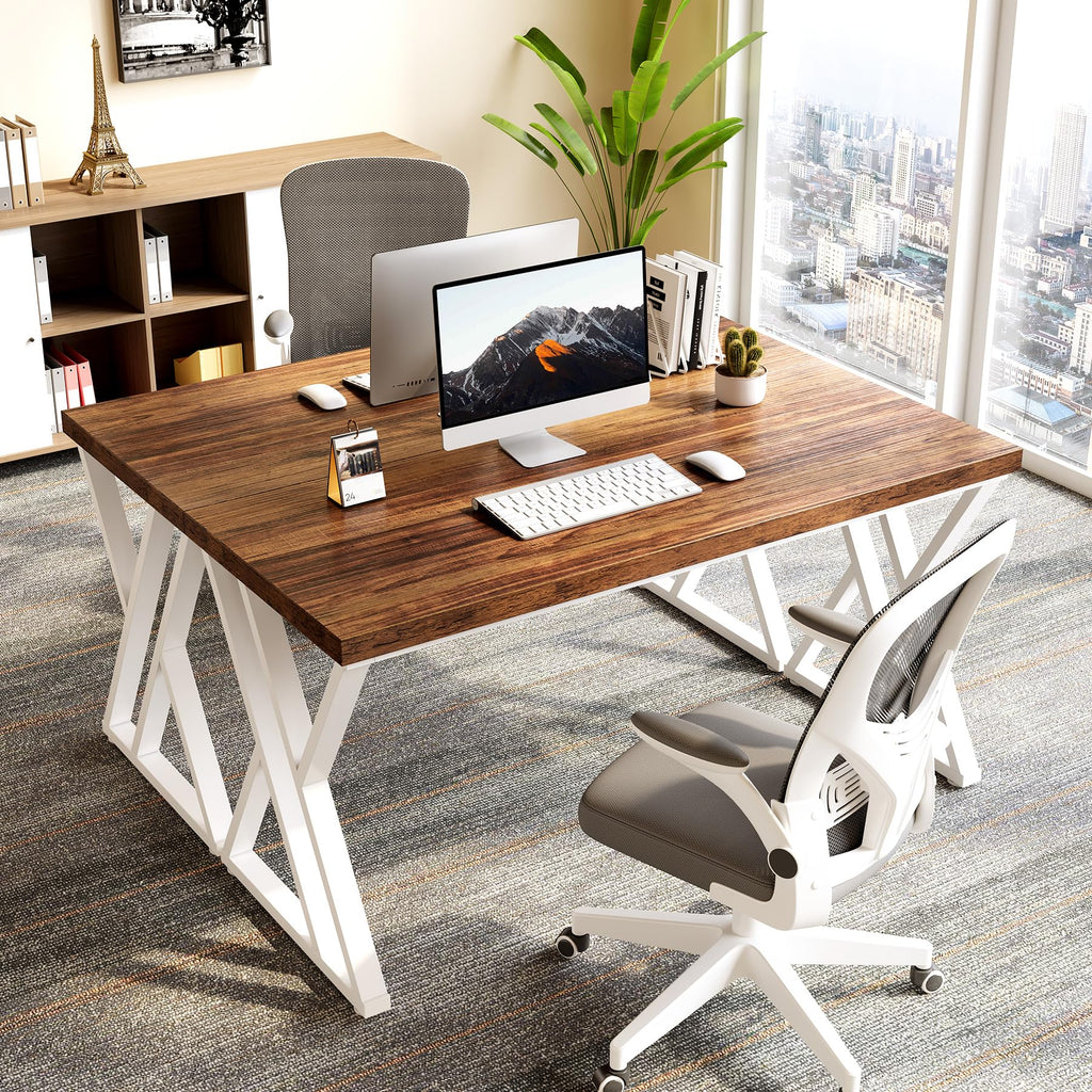 55 Inch Large Simple Industrial Computer Desk Study Writing Table Home Office Workstation, Brown