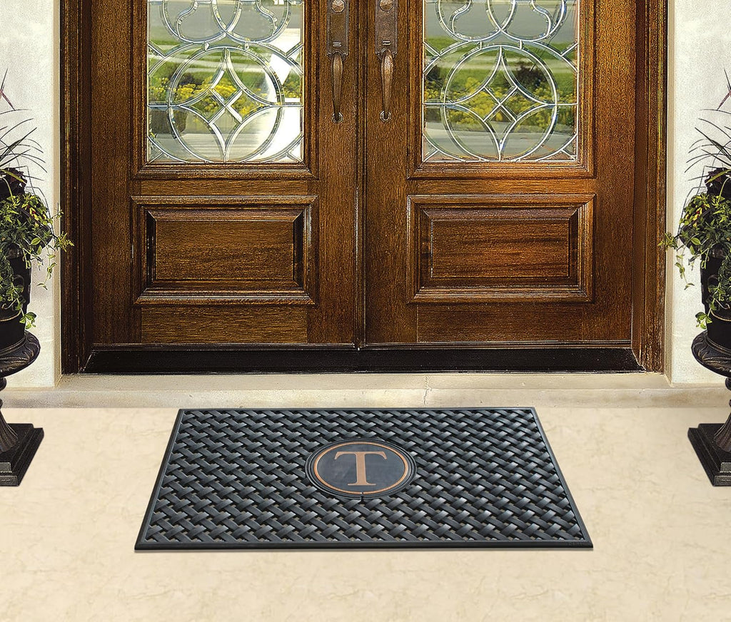 A1HC Natural Rubber Front Door Mat 24x39 inches, Monogrammed Doormat , Heavy Duty Shoe Scraper Welcome Mat for Porch