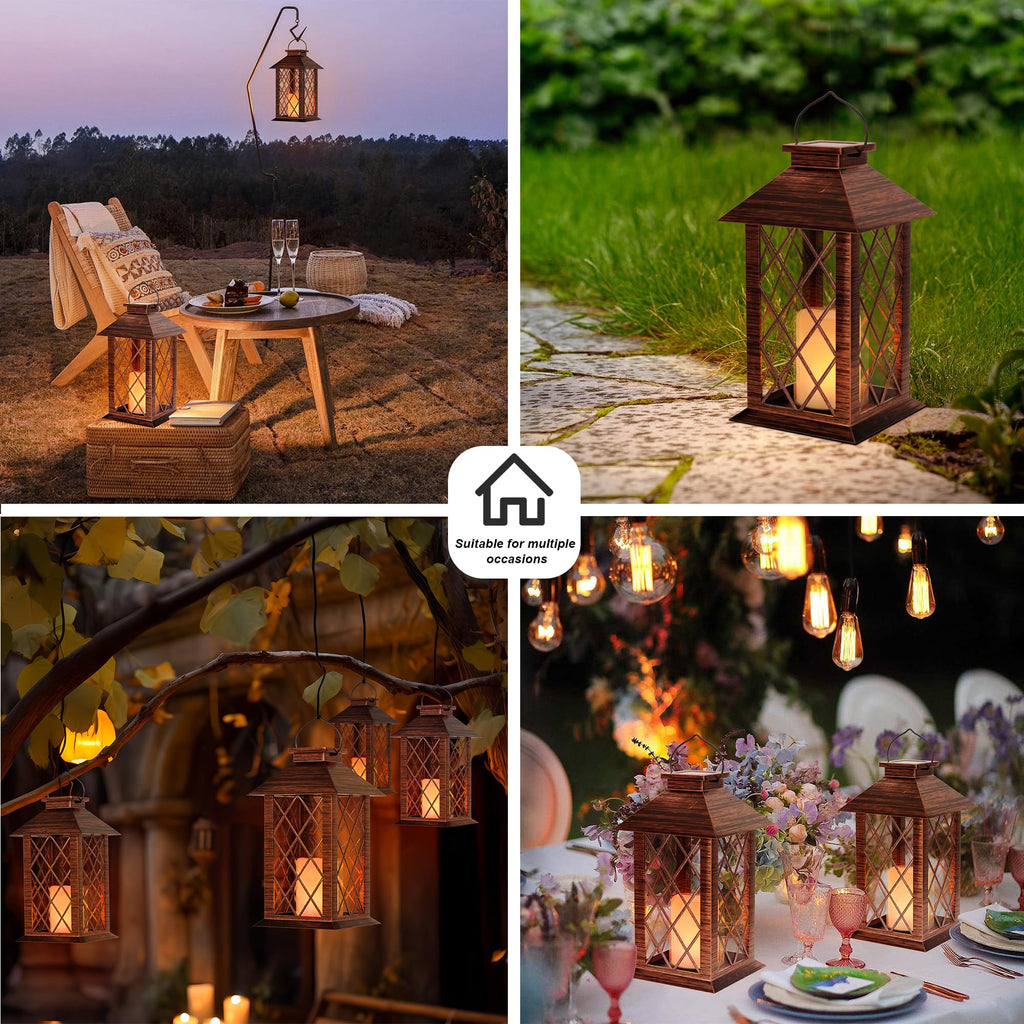 Solar Lanterns Outdoor Waterproof, 13" Solar Hanging Lantern, 2Pack, Bronze