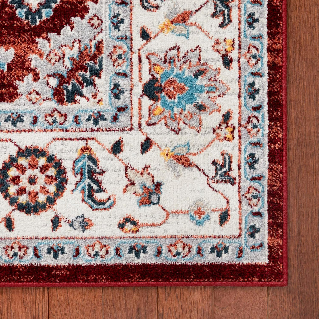 Everwash Treasure Lina Traditional Medallion Machine Washable Area Rug, Red/Ivory, 5'2"x7'2"