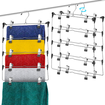 TM 5-Tier Pants Hangers with Clips Non Slip Skirt Hangers 3 Pack