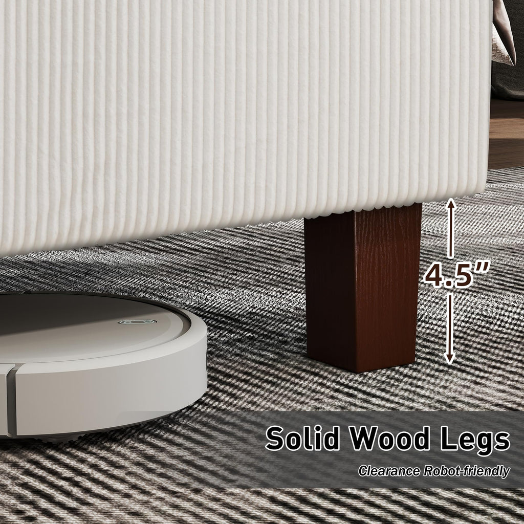 King Size 65" Upholstered Bed Frame with USB Charging Station, Soft Washable Corduroy Cover with Wingback Headboard