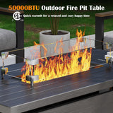 51 Inch Outdoor Fire Pit Table, 50,000BTU Rectangle Propane Fire Pit with Sliding Tank Holder, Glass Wind Guard, Removable Lid, CSA Certified, Gray - Image 2