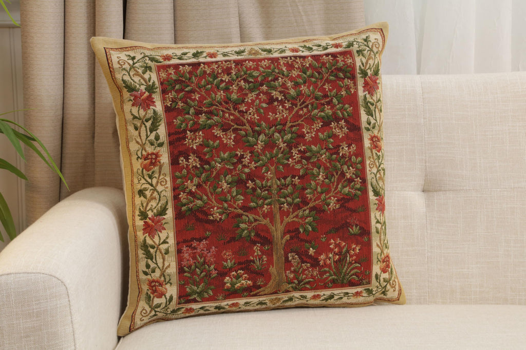 William Morris Tree of Life Red I Tapestry Throw Pillow Cover 18 x 18 in