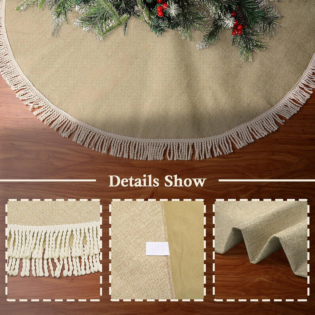36" Burlap Tree Skirt with Tassel Farmhouse Jute Linen Fall Tree Skirt