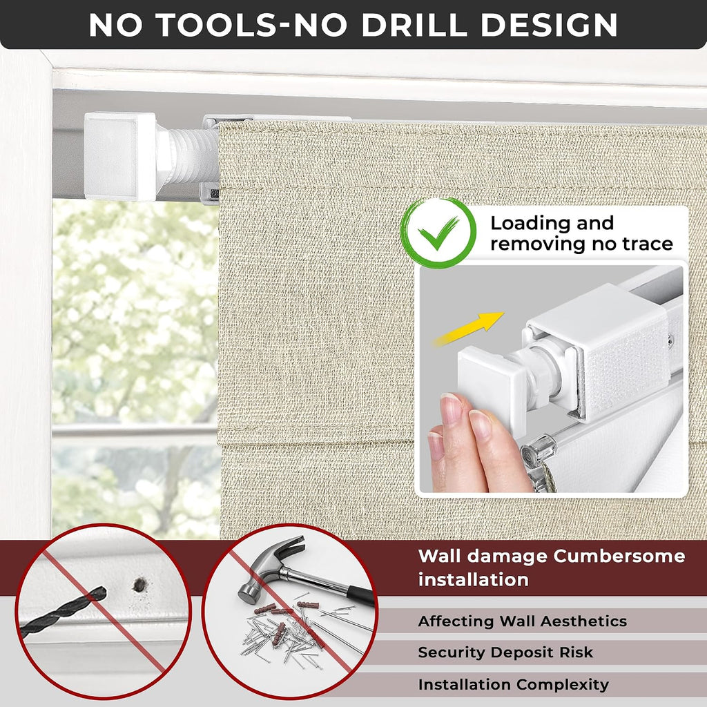No Drill Cordless Roman Shades, 36×60 in, Beige | 100% Blackout Fabric, UV Protection, Protecting Privacy, room