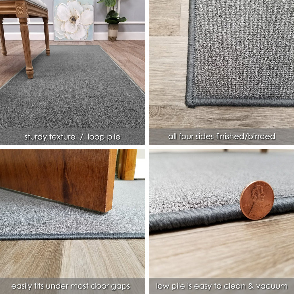 Custom Size Grey Solid Plain Rubber Backed Non-Slip Hallway Stair Runner Rug Carpet 31 inch Wide Choose Your Length