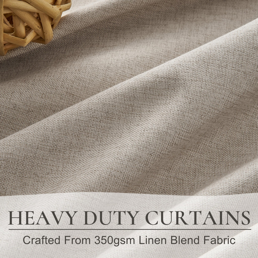 Grayish Flax Linen Blend Black Out Curtains 96 Inch Long 2 Panels Set, Elegant Room Darkening Insulated Boho Window
