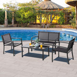 4 Pieces Patio Furniture Sets,Outdoor Patio Conversation Sets with Glass Coffee Table, Small Porch Balcony Furniture