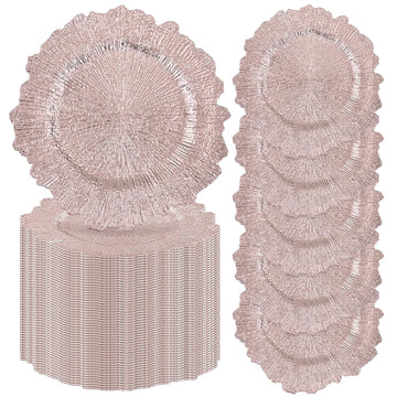 100 Pcs Rose Gold Charger Plates Bulk, 13 Inch Reef Wedding Chargers