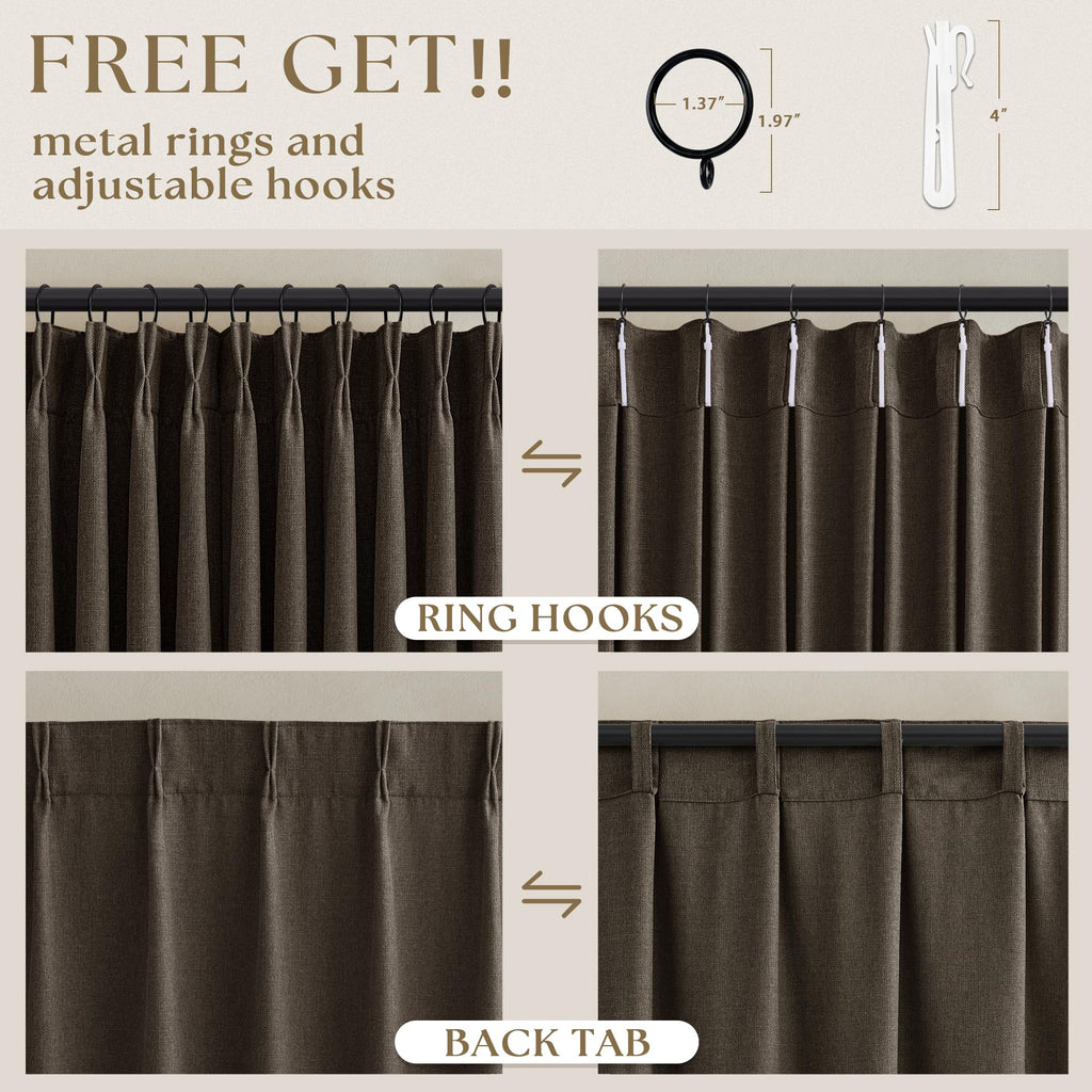 100 Inch Dark Chocolate Thick Linen Sliding Door Curtains 40x100