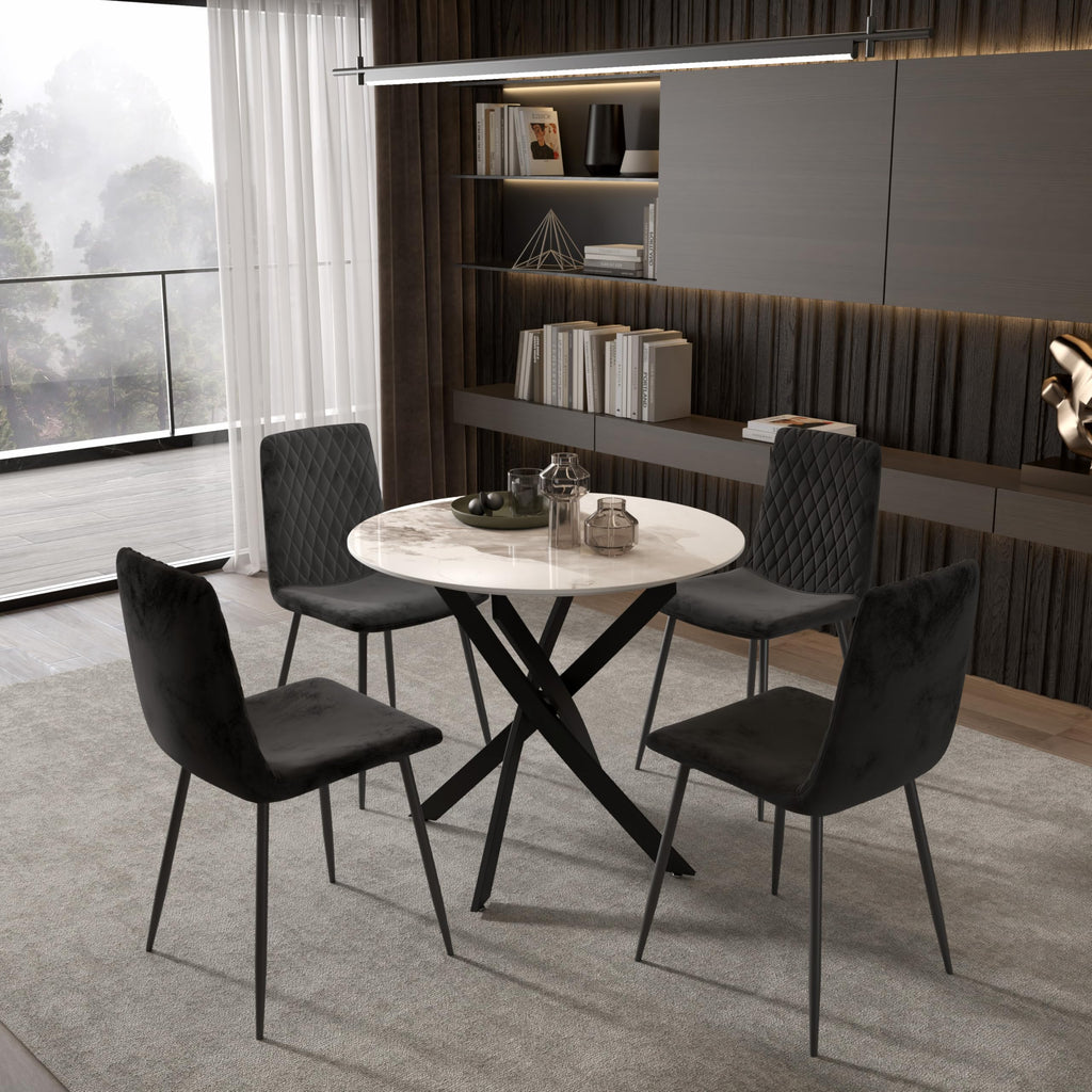 Marble Round Dining Table for 2-4 with Metal Legs, 31.5 Inch Sintered Stone Modern Small Kitchen Table Kitchen Apt