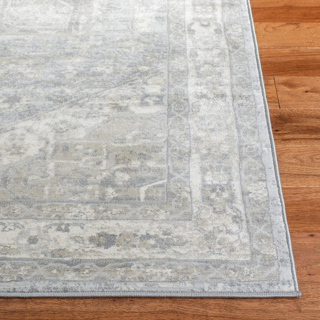 Brentwood Collection Area Rug - 5'3" x 7'6", Grey & Beige, Medallion Distressed Design, Non-Shedding & Easy Care
