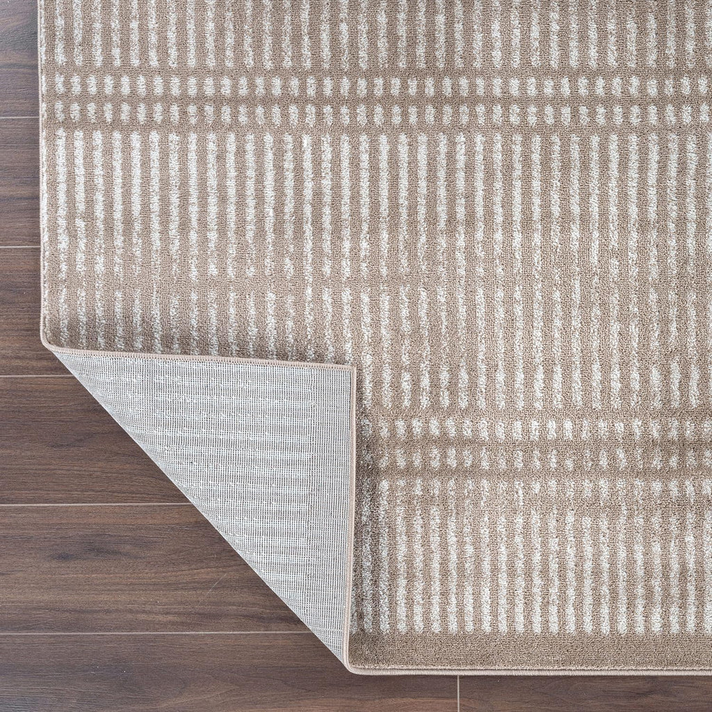 Contemporary Stripe Lines High Traffic Area Rug Beige