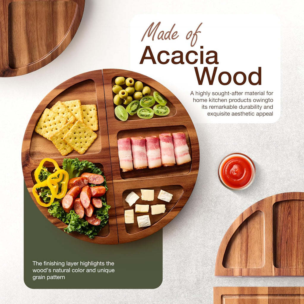 30" Large Acacia Wood Charcuterie Board with 4 Knives Set, Magnetic | Removable 3 Parts, Magnetic, No Assembly Wooden