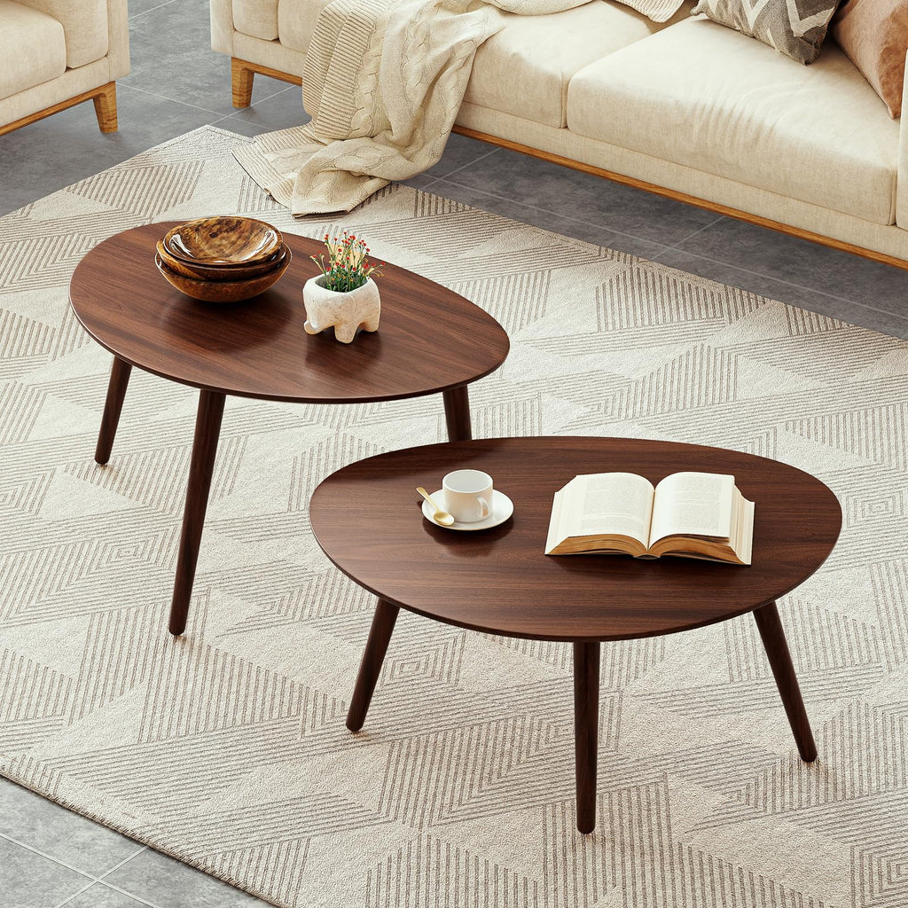 Small Oval Coffee Table, 33.5" Mid Century Modern Coffee Table, 100% Solid Oak Wood Side Table, Minimalist Display