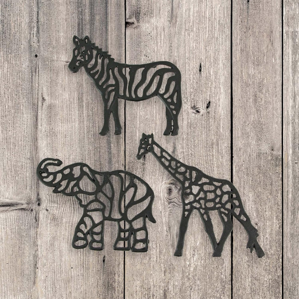 Cast Iron Trivets, 9.5 Inch Safari Animal Designs - Set of 3