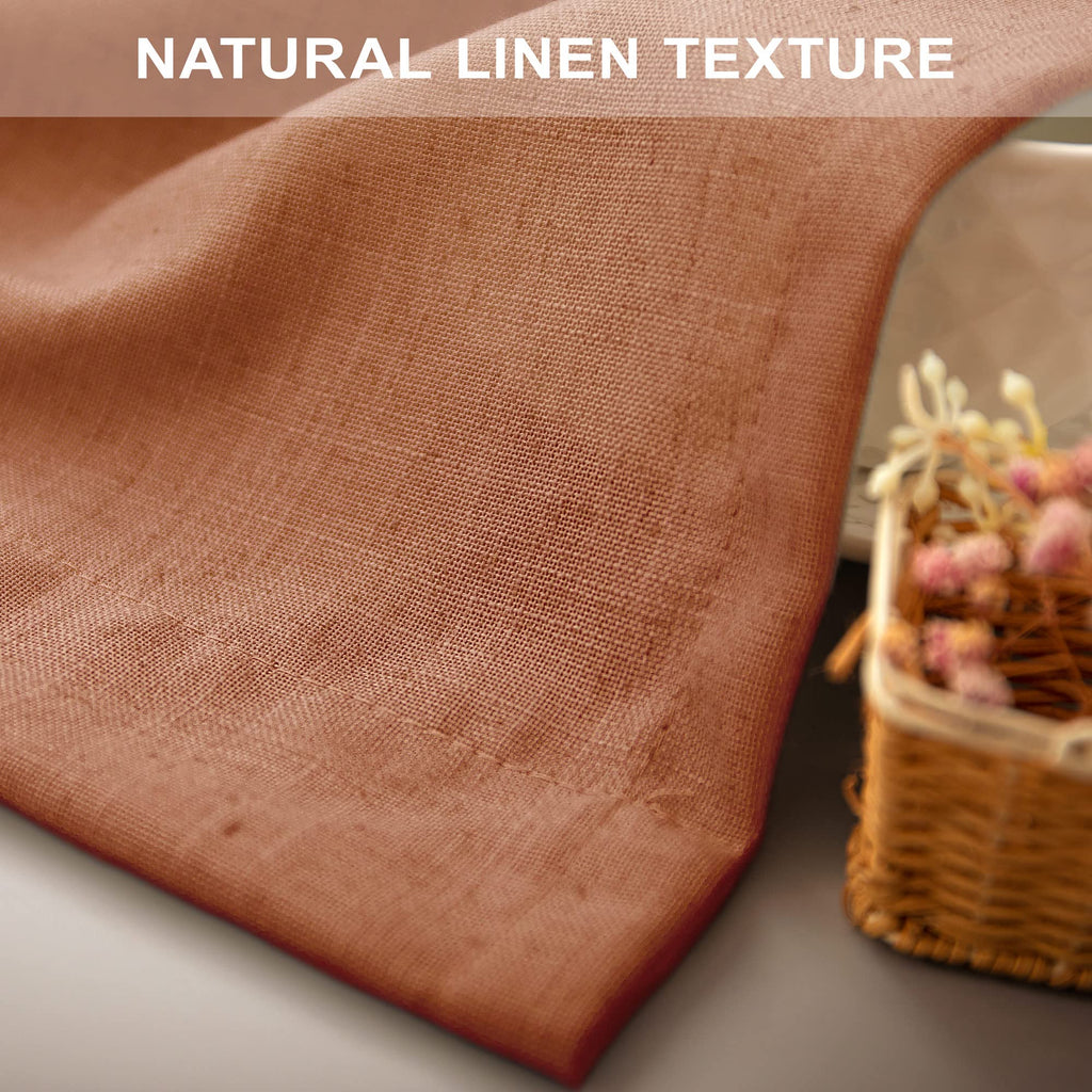 Terracotta Kitchen Curtains Boho Farmhouse 36 Inch Length Linen Sheer Back Tab Pocket Short Small Window Curtains
