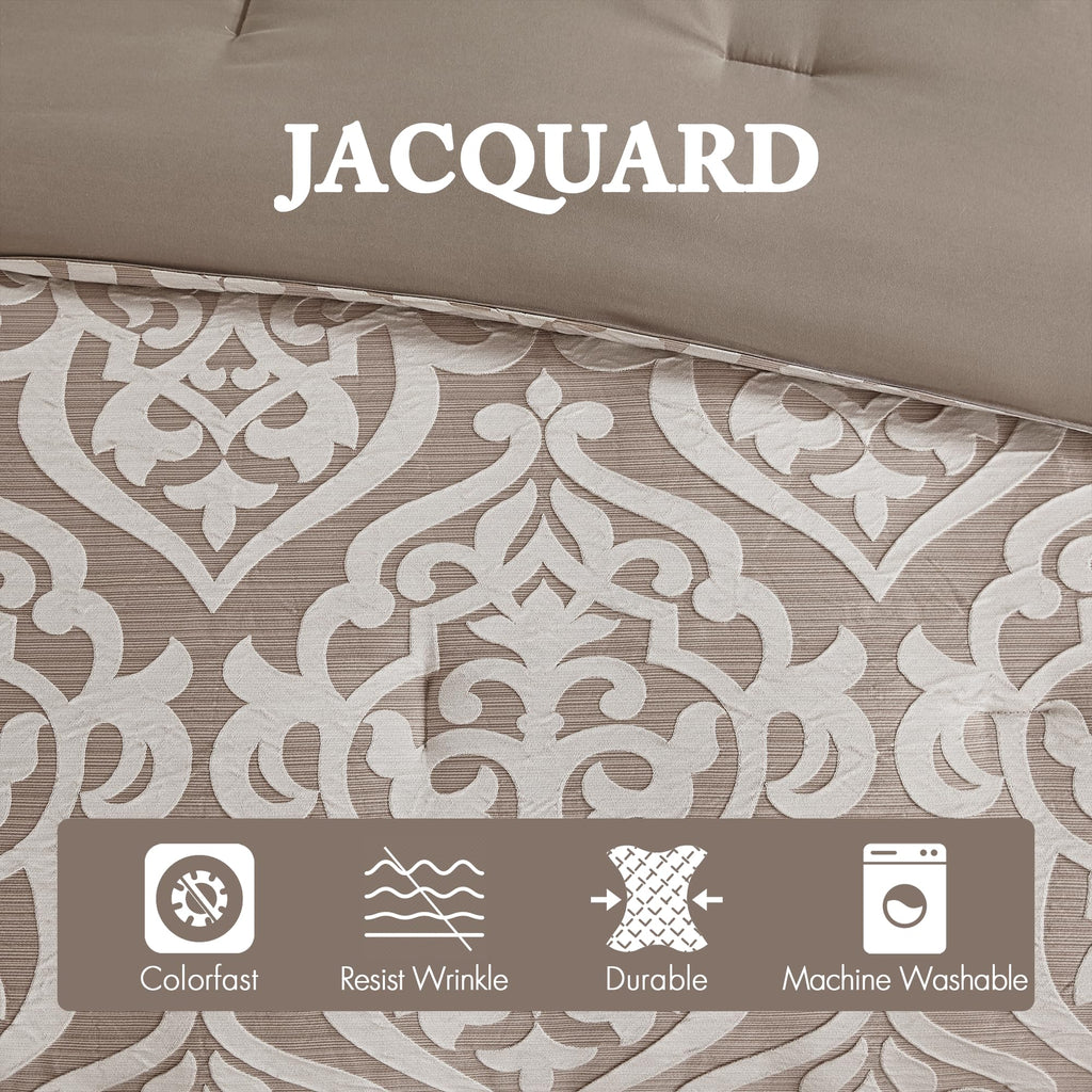 Odette Cozy Comforter Set Jacquard Damask Medallion Design - Modern All Season, Down Alternative Bedding, Shams